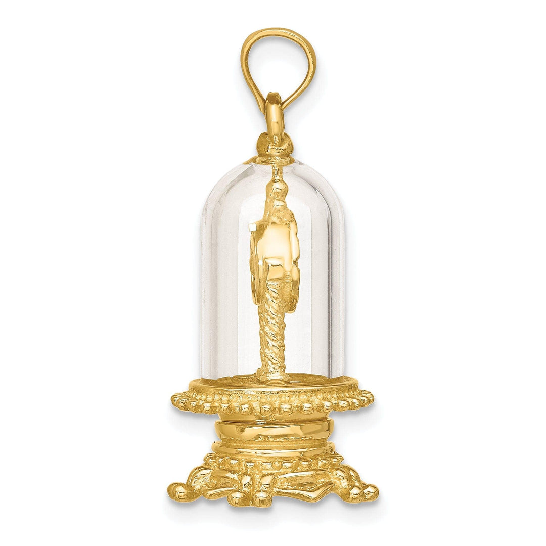 Lovely Rita's Pendants & Charms 14K Yellow Gold Polished White Enamel 3-D Moveable Clock In Glass Pendant