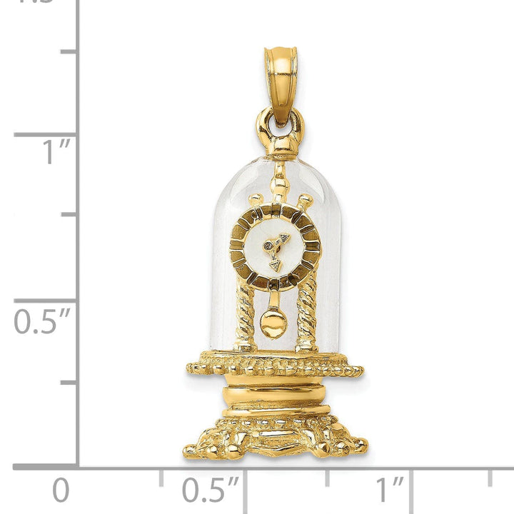 Lovely Rita's Pendants & Charms 14K Yellow Gold Polished White Enamel 3-D Moveable Clock In Glass Pendant