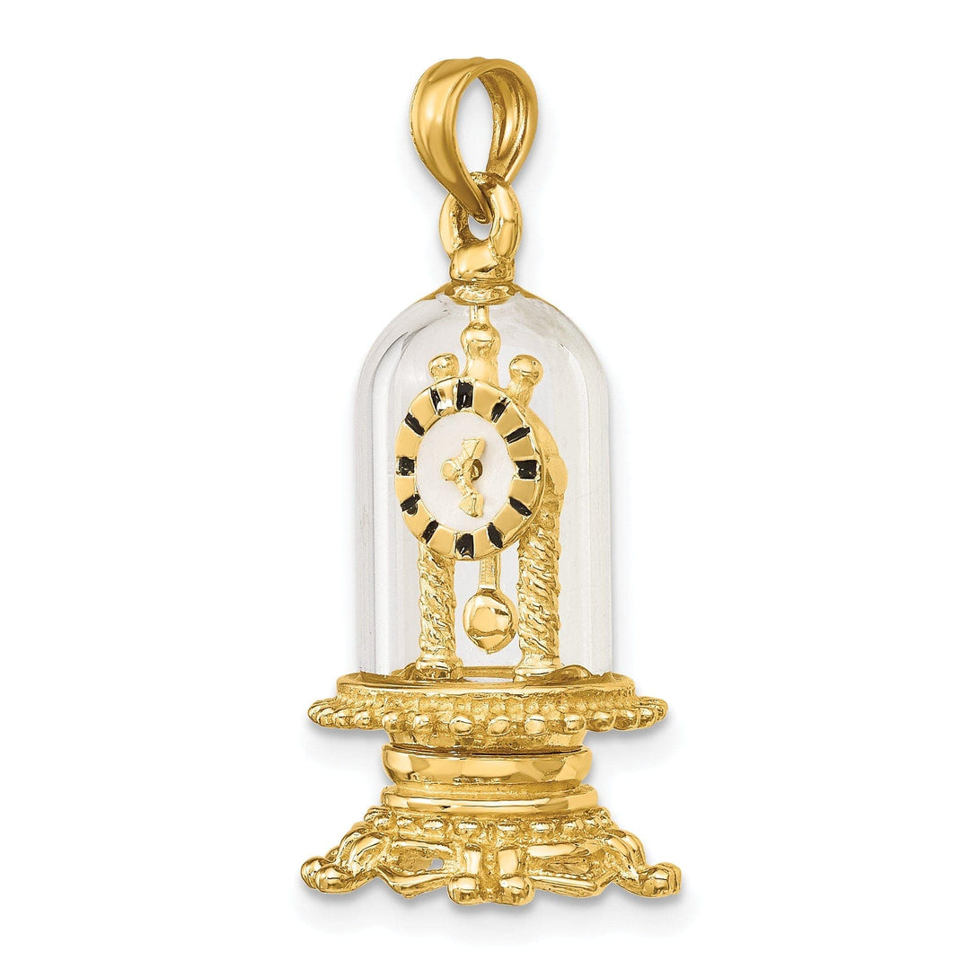 Lovely Rita's Pendants & Charms 14K Yellow Gold Polished White Enamel 3-D Moveable Clock In Glass Pendant