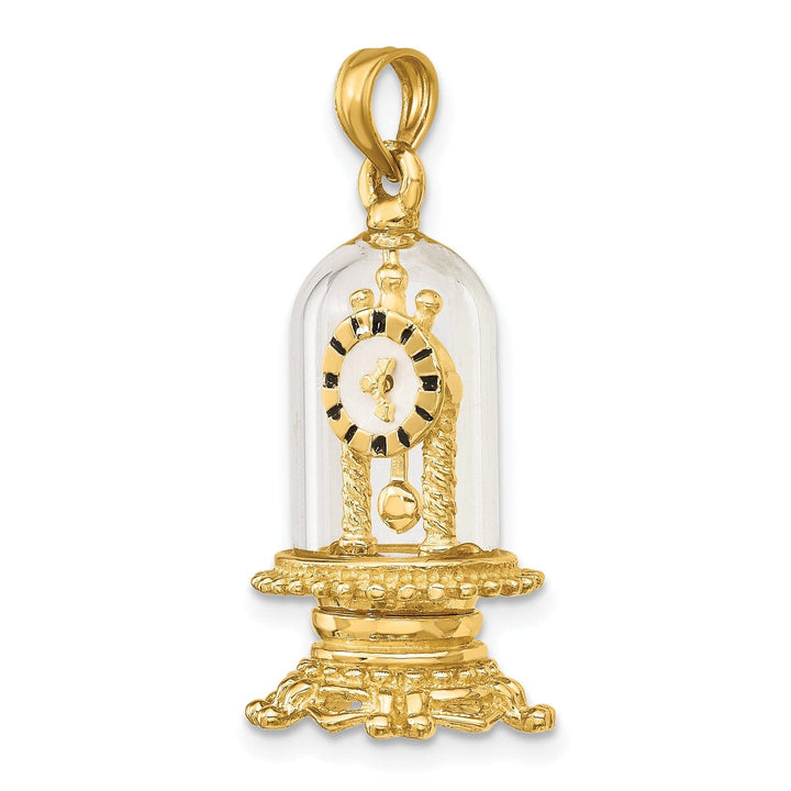 Lovely Rita's Pendants & Charms 14K Yellow Gold Polished White Enamel 3-D Moveable Clock In Glass Pendant