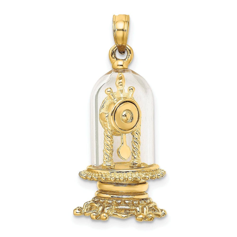 Lovely Rita's Pendants & Charms 14K Yellow Gold Polished White Enamel 3-D Moveable Clock In Glass Pendant