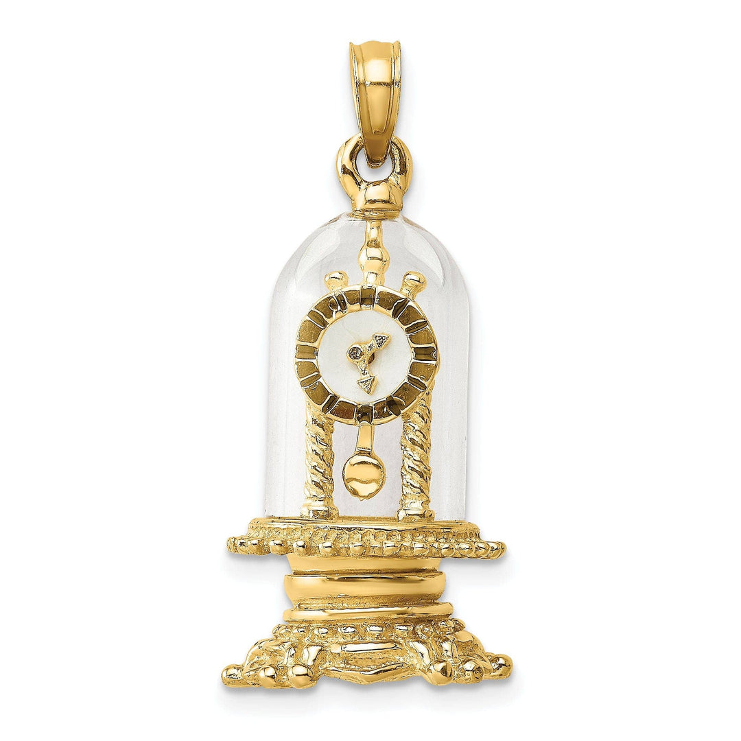 Lovely Rita's Pendants & Charms 14K Yellow Gold Polished White Enamel 3-D Moveable Clock In Glass Pendant