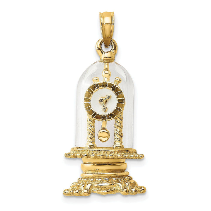 Lovely Rita's Pendants & Charms 14K Yellow Gold Polished White Enamel 3-D Moveable Clock In Glass Pendant