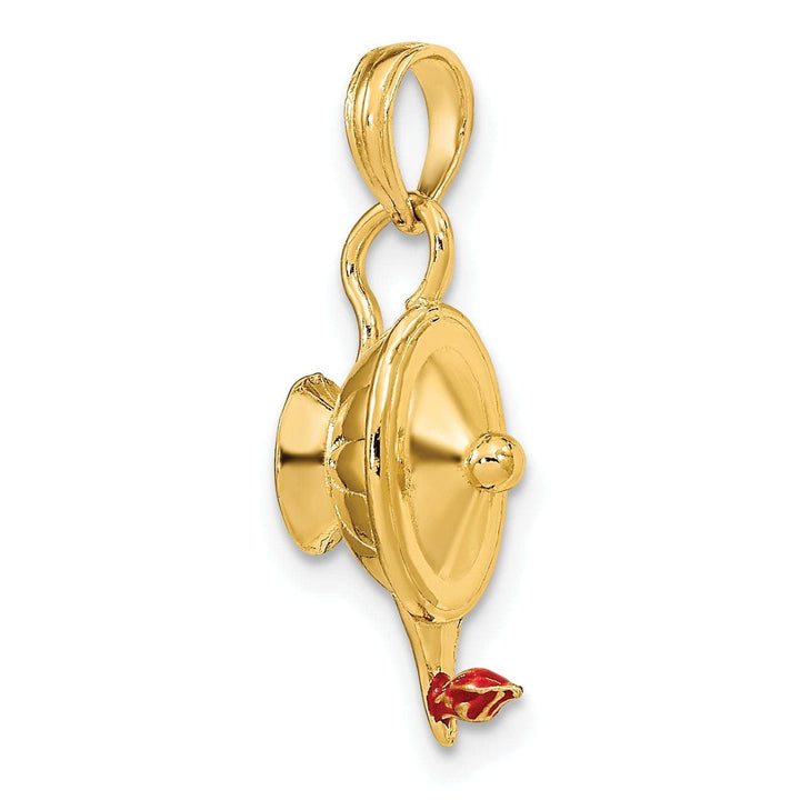 Lovely Rita's Pendants & Charms 14K Yellow Gold Polished with Red Enamel Finish 3-Dimensional Genie Lamp Charm Pendant