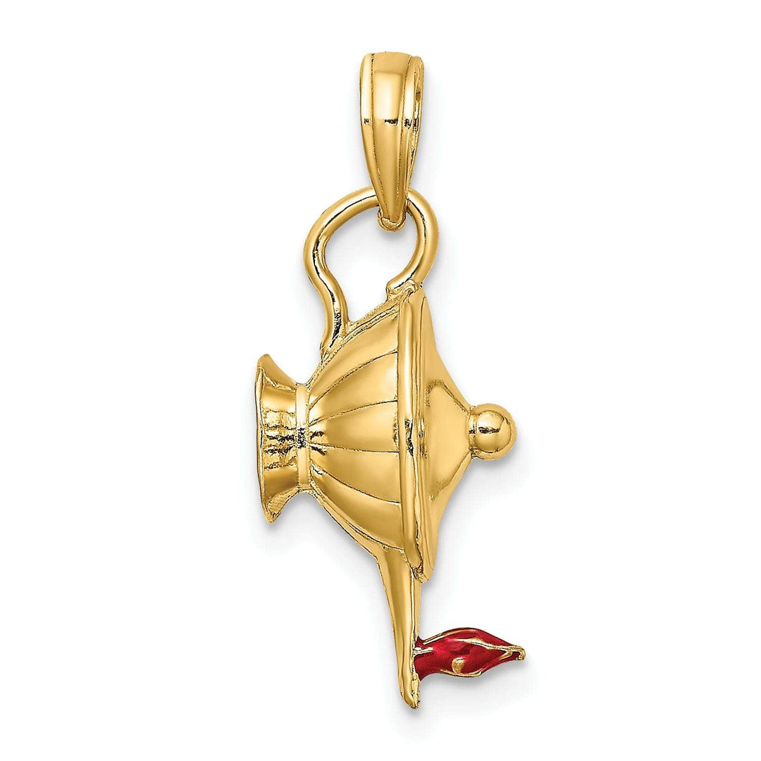 Lovely Rita's Pendants & Charms 14K Yellow Gold Polished with Red Enamel Finish 3-Dimensional Genie Lamp Charm Pendant
