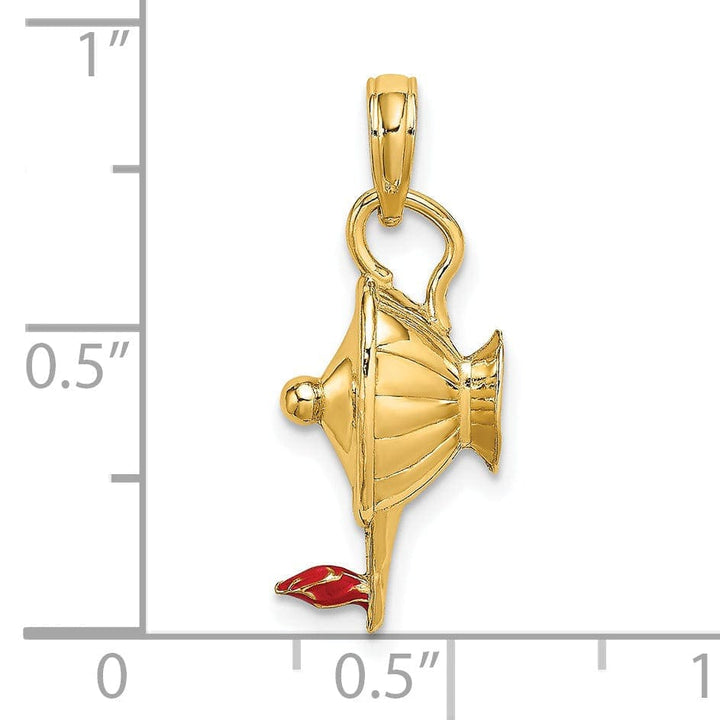 Lovely Rita's Pendants & Charms 14K Yellow Gold Polished with Red Enamel Finish 3-Dimensional Genie Lamp Charm Pendant