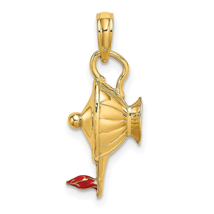 Lovely Rita's Pendants & Charms 14K Yellow Gold Polished with Red Enamel Finish 3-Dimensional Genie Lamp Charm Pendant