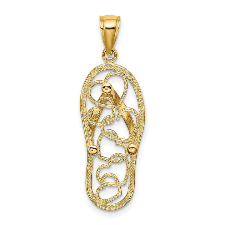 Lovely Rita's Pendants & Charms 14K Yellow Gold Polished With White Enameled Finish Multi Heart Design Flip-Flop Single Sandle Charm Pendant