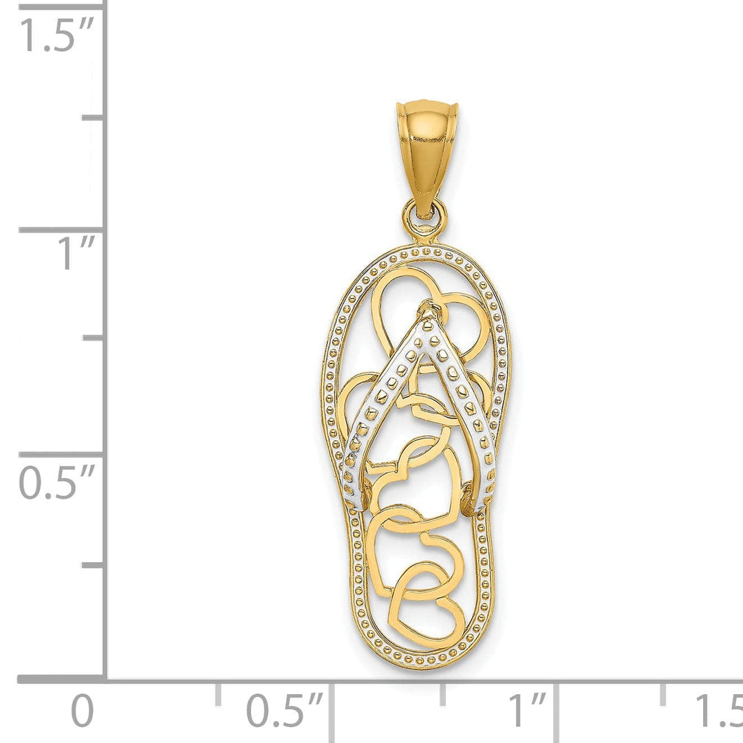 Lovely Rita's Pendants & Charms 14K Yellow Gold Polished With White Enameled Finish Multi Heart Design Flip-Flop Single Sandle Charm Pendant
