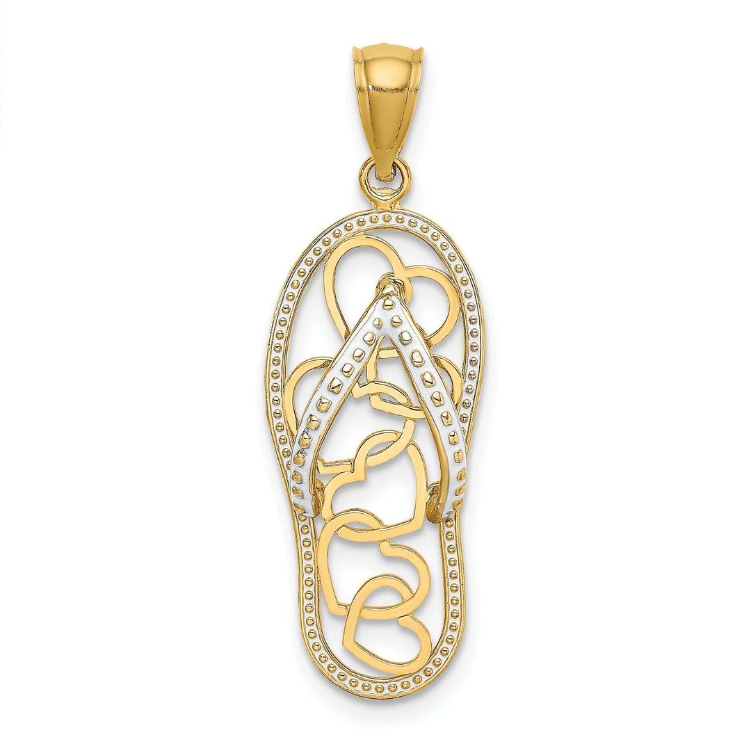 Lovely Rita's Pendants & Charms 14K Yellow Gold Polished With White Enameled Finish Multi Heart Design Flip-Flop Single Sandle Charm Pendant