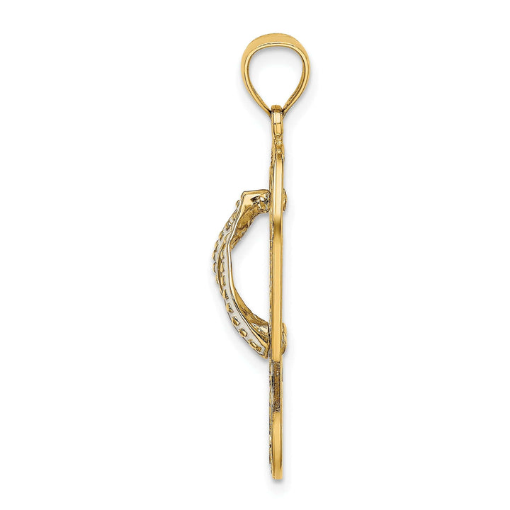 Lovely Rita's Pendants & Charms 14K Yellow Gold Polished With White Enameled Finish Multi Heart Love Design Flip-Flop Single Sandle Charm Pendant