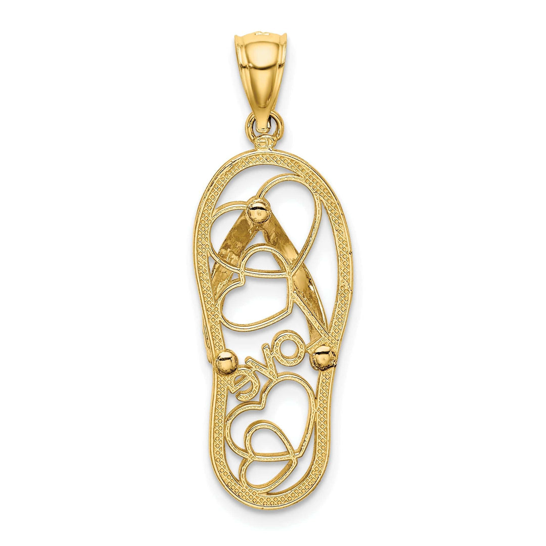 Lovely Rita's Pendants & Charms 14K Yellow Gold Polished With White Enameled Finish Multi Heart Love Design Flip-Flop Single Sandle Charm Pendant