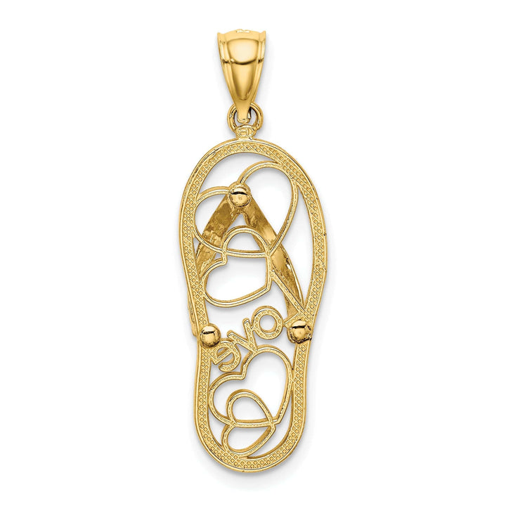 Lovely Rita's Pendants & Charms 14K Yellow Gold Polished With White Enameled Finish Multi Heart Love Design Flip-Flop Single Sandle Charm Pendant