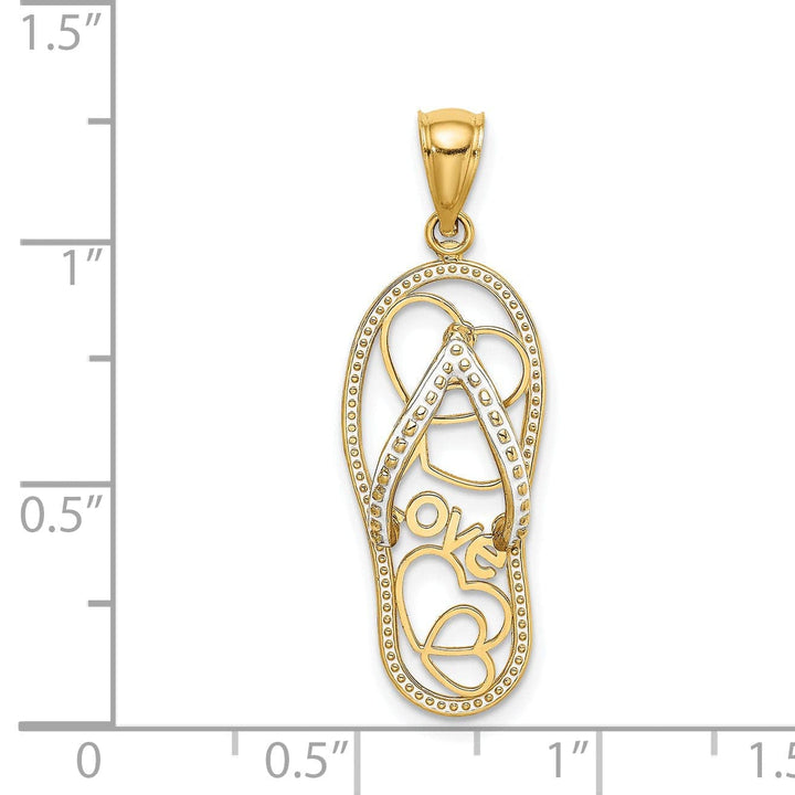 Lovely Rita's Pendants & Charms 14K Yellow Gold Polished With White Enameled Finish Multi Heart Love Design Flip-Flop Single Sandle Charm Pendant