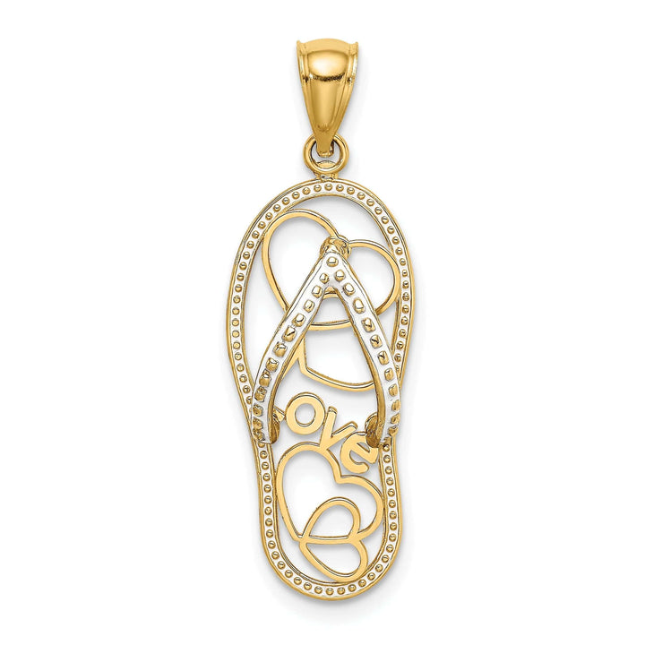 Lovely Rita's Pendants & Charms 14K Yellow Gold Polished With White Enameled Finish Multi Heart Love Design Flip-Flop Single Sandle Charm Pendant