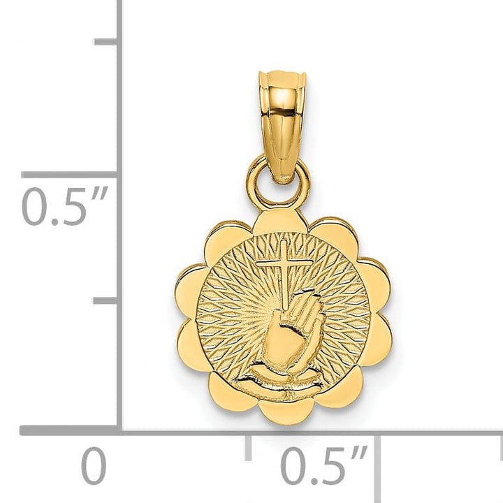 Lovely Rita's Pendants & Charms 14K Yellow Gold Praying Hands holding Cross In Round Disc Pendant