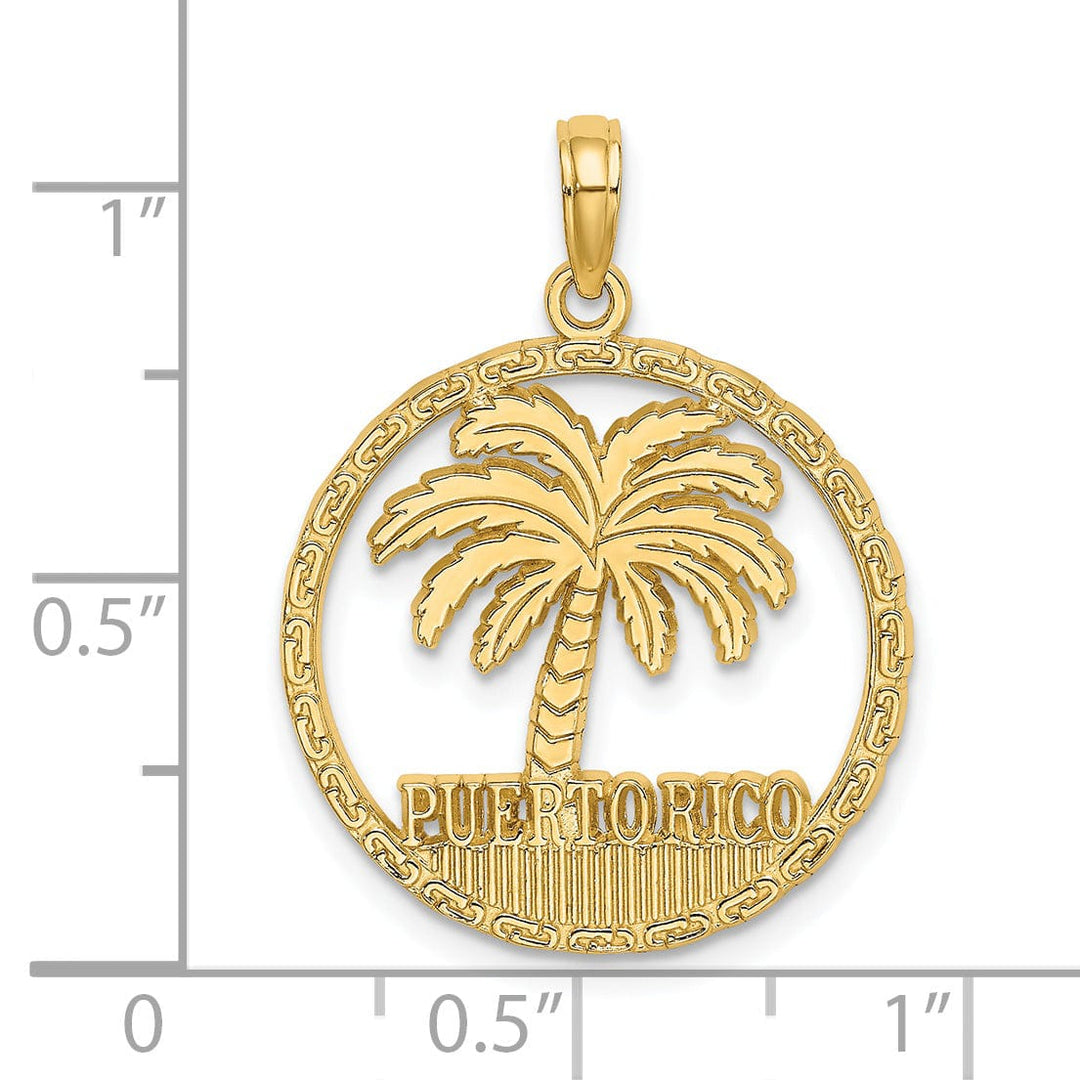 Lovely Rita's Pendants & Charms 14K Yellow Gold PUERTO RICO Palm Tree Design Circle Pendant