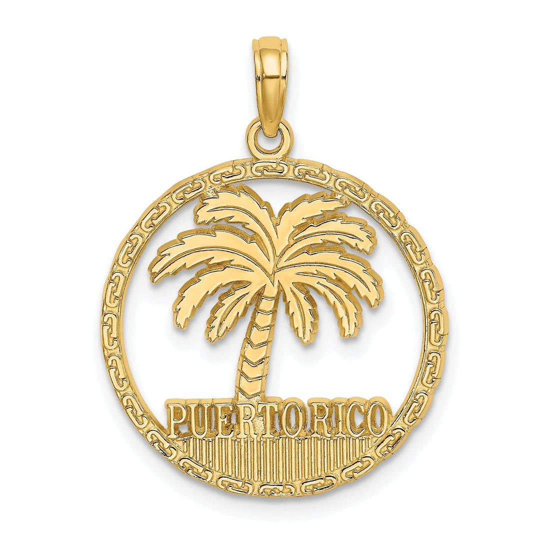 Lovely Rita's Pendants & Charms 14K Yellow Gold PUERTO RICO Palm Tree Design Circle Pendant