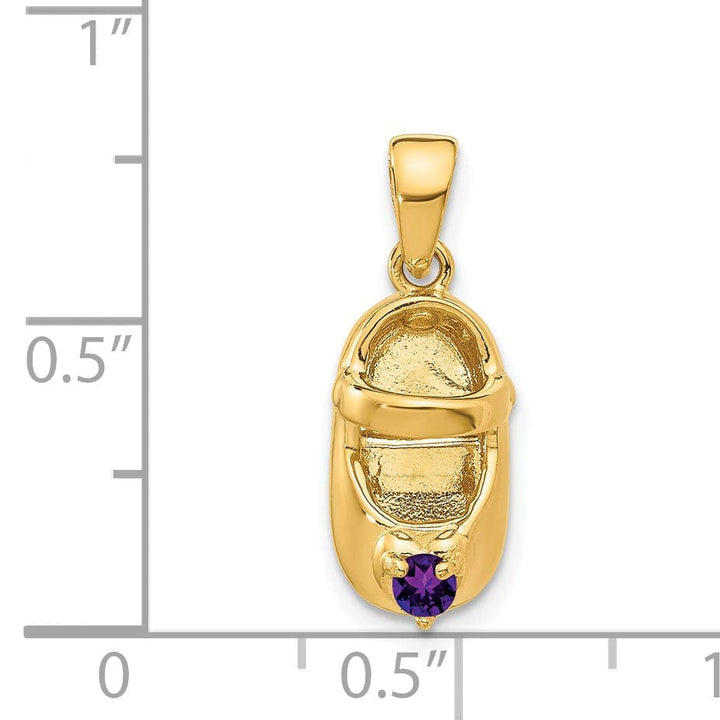 Lovely Rita's Pendants & Charms 14k Yellow Gold Purple Stone 3D Baby Shoe Charm