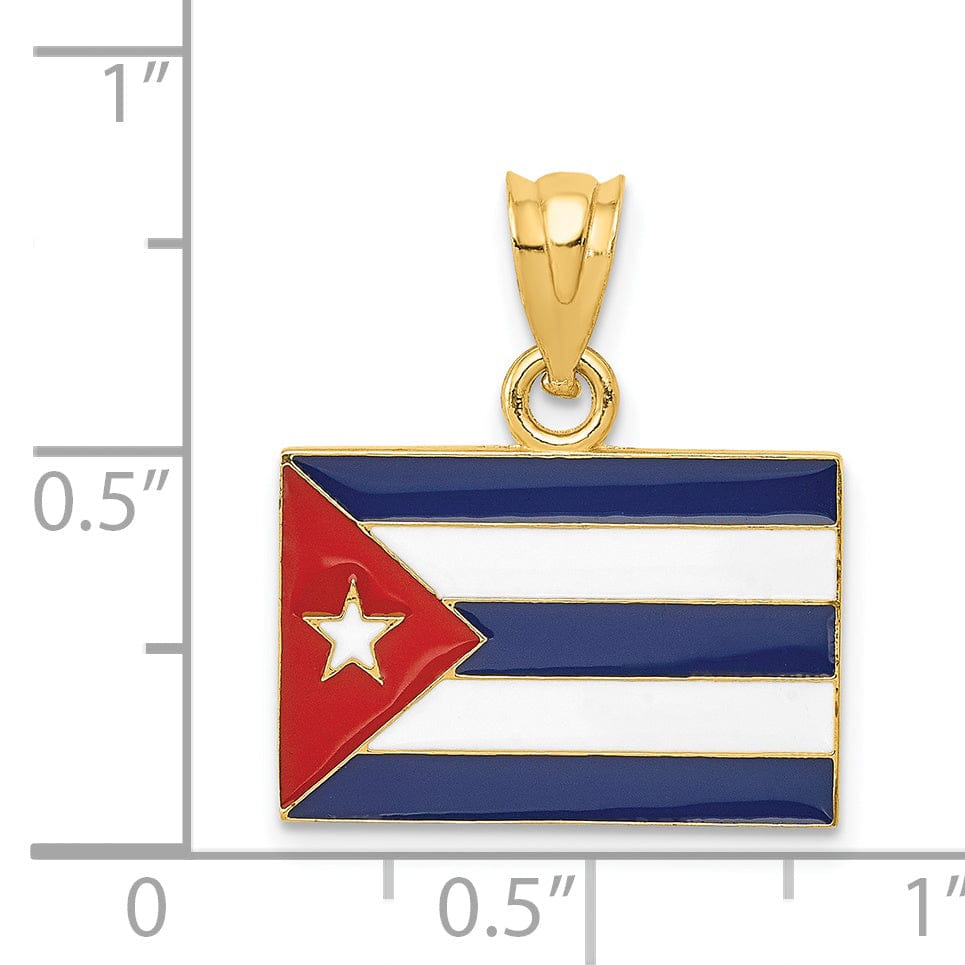 Lovely Rita's Pendants & Charms 14k Yellow Gold Red Blue White Enameled Finish Cuba Flag Charm Pendant