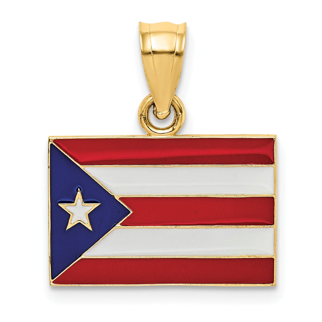 Lovely Rita's Pendants & Charms 14k Yellow Gold Red, Blue, White, Enameled Finish Puerto Rico Flag Charm Pendant
