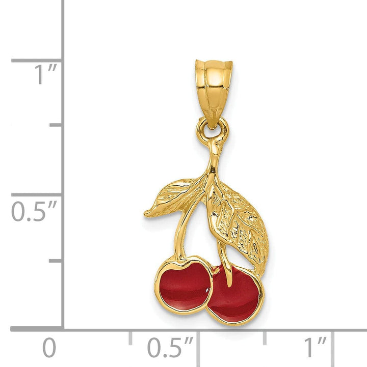 Lovely Rita's Pendants & Charms 14k Yellow Gold Red Enameled Cherries Pendant