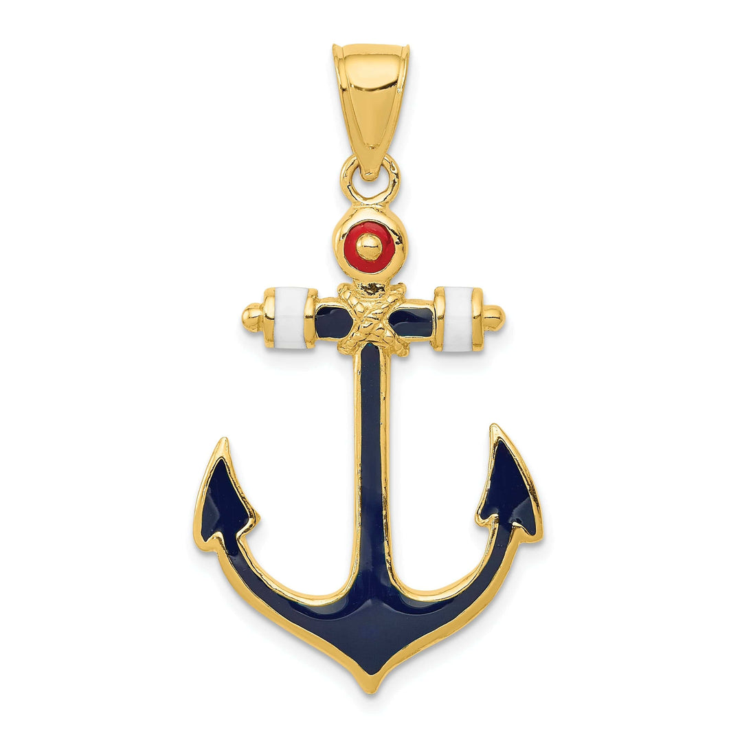 Lovely Rita's Pendants & Charms 14k Yellow Gold Red White Blue Anchor Pendant