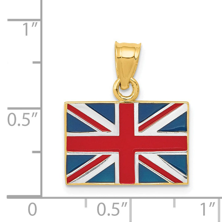 Lovely Rita's Pendants & Charms 14K Yellow Gold Red, White, Blue Enameled Finish Solid United Kingdom Flag Charm Pendant