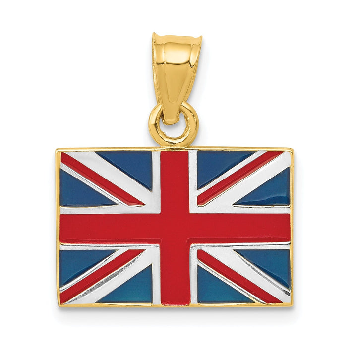 Lovely Rita's Pendants & Charms 14K Yellow Gold Red, White, Blue Enameled Finish Solid United Kingdom Flag Charm Pendant