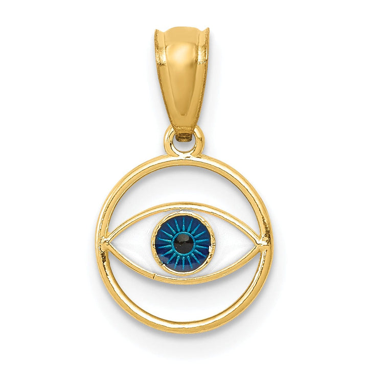 Lovely Rita's Pendants & Charms 14k Yellow Gold Reversible Polished Finish Blue Enameled Eye Round Shape Charm Pendant