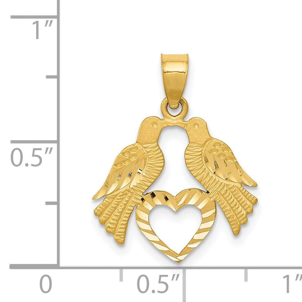 Lovely Rita's Pendants & Charms 14k Yellow Gold Reversible Two Love Birds with Heart Pendant