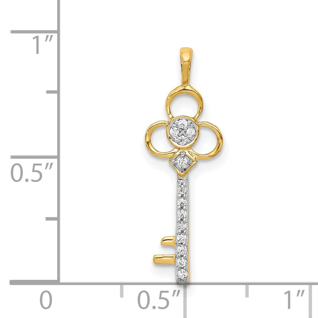 Lovely Rita's Pendants & Charms 14k Yellow Gold Rhodium 0.071-CT Diamond Club Fancy Key Design Pendant