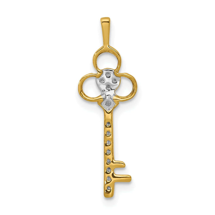 Lovely Rita's Pendants & Charms 14k Yellow Gold Rhodium 0.071-CT Diamond Club Fancy Key Design Pendant