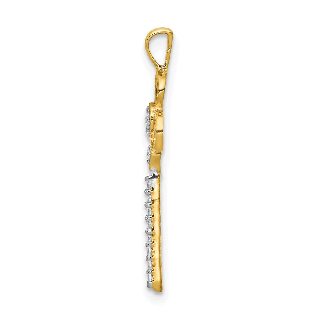 Lovely Rita's Pendants & Charms 14k Yellow Gold Rhodium 0.071-CT Diamond Club Fancy Key Design Pendant