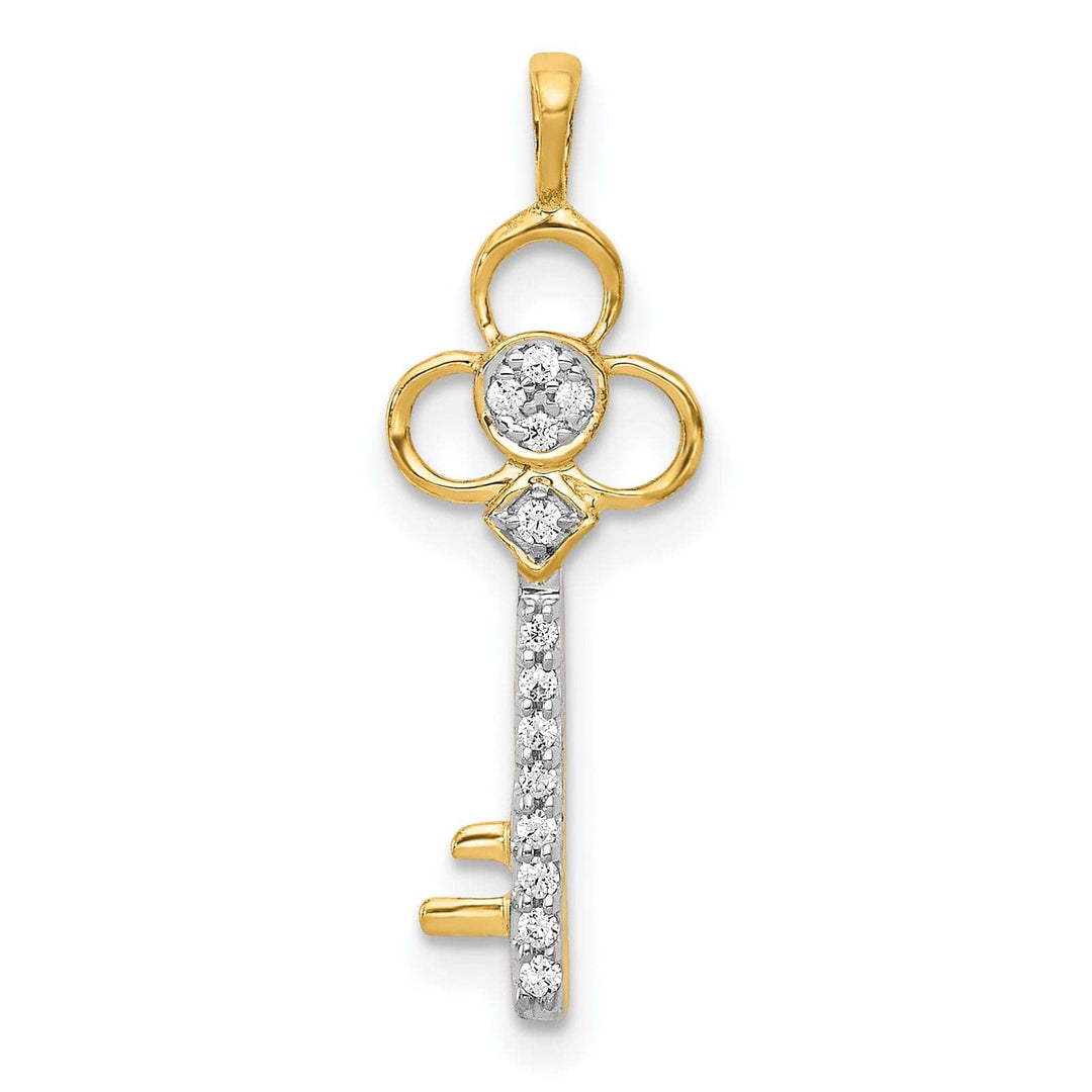 Lovely Rita's Pendants & Charms 14k Yellow Gold Rhodium 0.071-CT Diamond Club Fancy Key Design Pendant