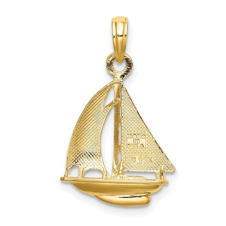Lovely Rita's Pendants & Charms 14K Yellow Gold Rhodium 3-Dimensional Polished Finished Sailboat Charm Pendant