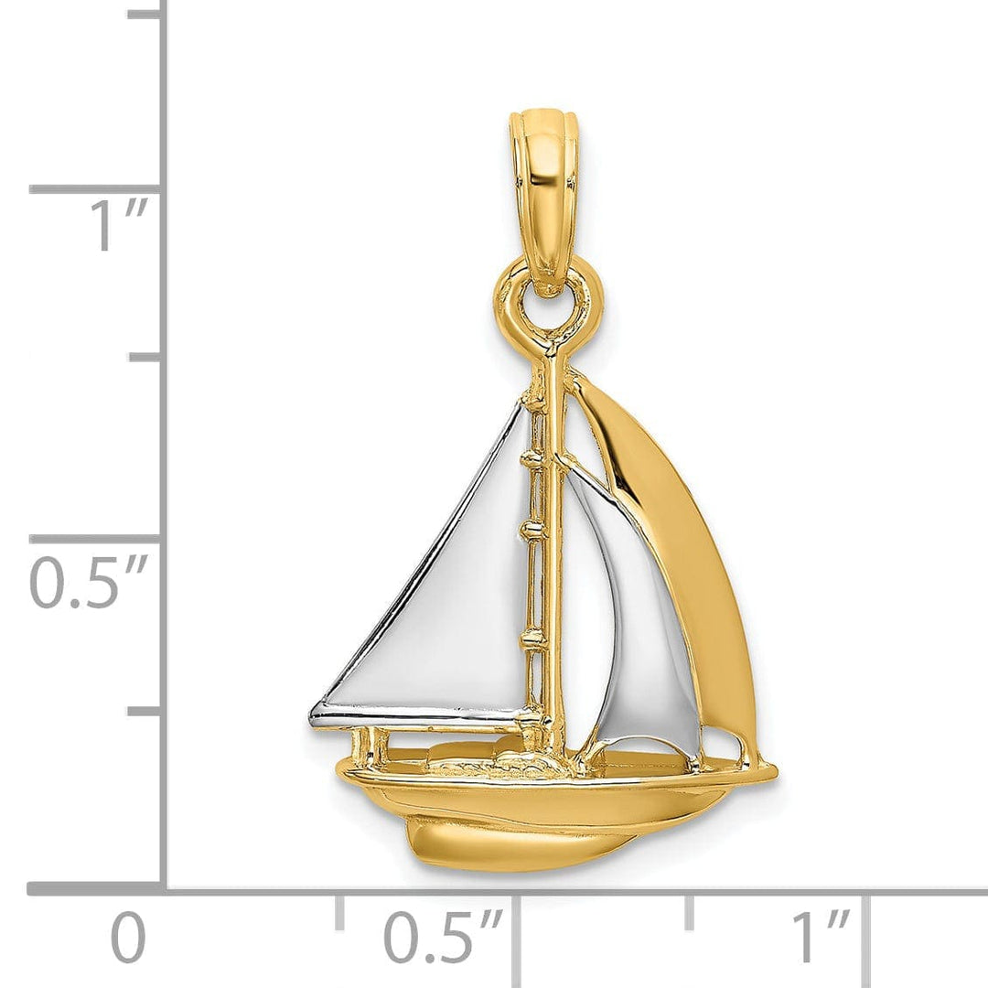 Lovely Rita's Pendants & Charms 14K Yellow Gold Rhodium 3-Dimensional Polished Finished Sailboat Charm Pendant