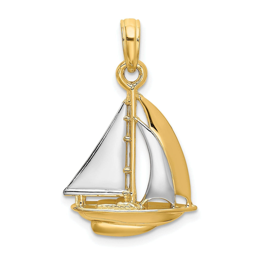 Lovely Rita's Pendants & Charms 14K Yellow Gold Rhodium 3-Dimensional Polished Finished Sailboat Charm Pendant