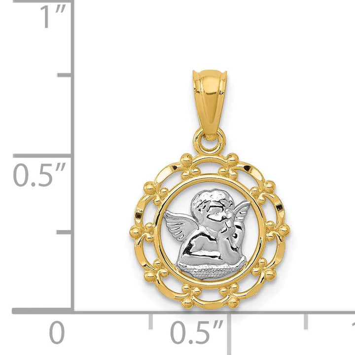 Lovely Rita's Pendants & Charms 14K Yellow Gold Rhodium Angel Cherub On Concave Scallop Pendant