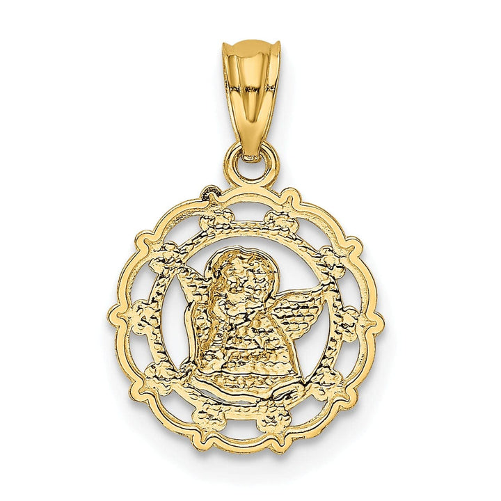 Lovely Rita's Pendants & Charms 14K Yellow Gold Rhodium Angel Cherub On Concave Scallop Pendant