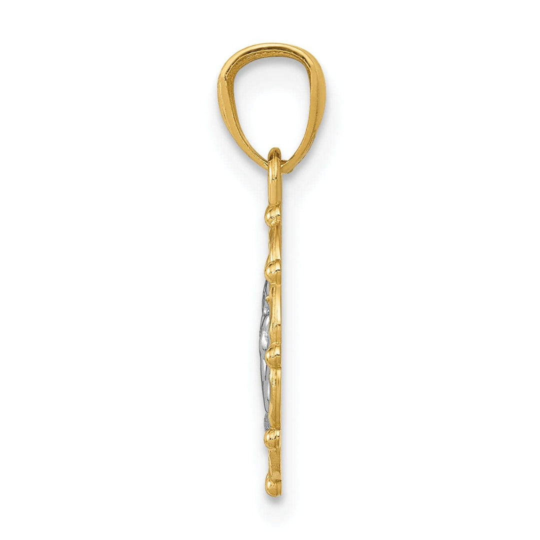 Lovely Rita's Pendants & Charms 14K Yellow Gold Rhodium Angel Cherub On Concave Scallop Pendant