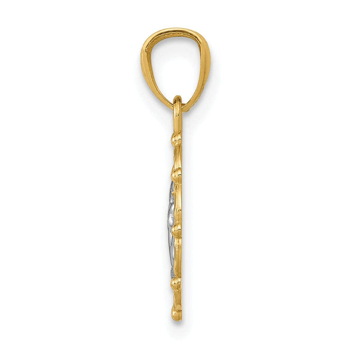 Lovely Rita's Pendants & Charms 14K Yellow Gold Rhodium Angel Cherub On Concave Scallop Pendant