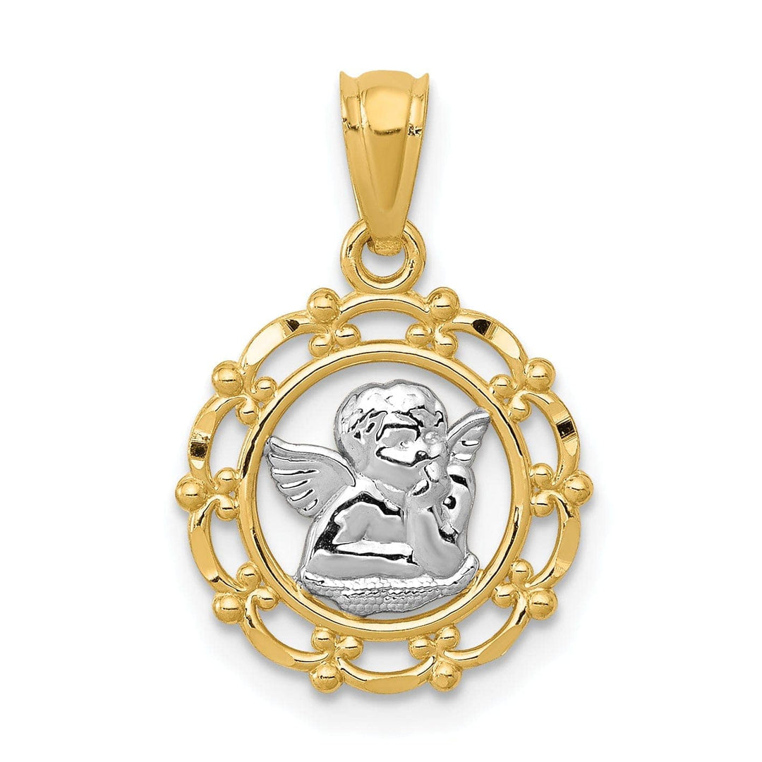 Lovely Rita's Pendants & Charms 14K Yellow Gold Rhodium Angel Cherub On Concave Scallop Pendant