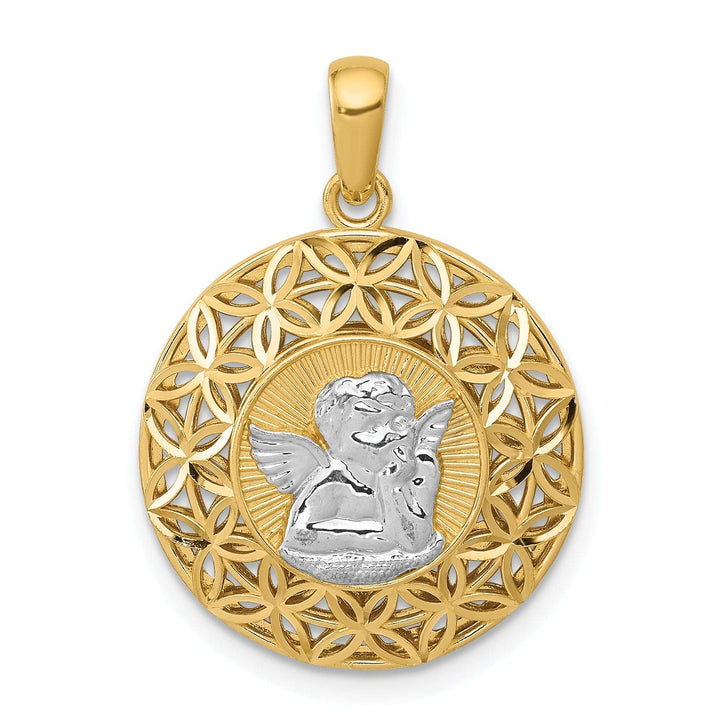 Lovely Rita's Pendants & Charms 14k Yellow Gold Rhodium D.C Polished Filigree Guardian Angel Pendant