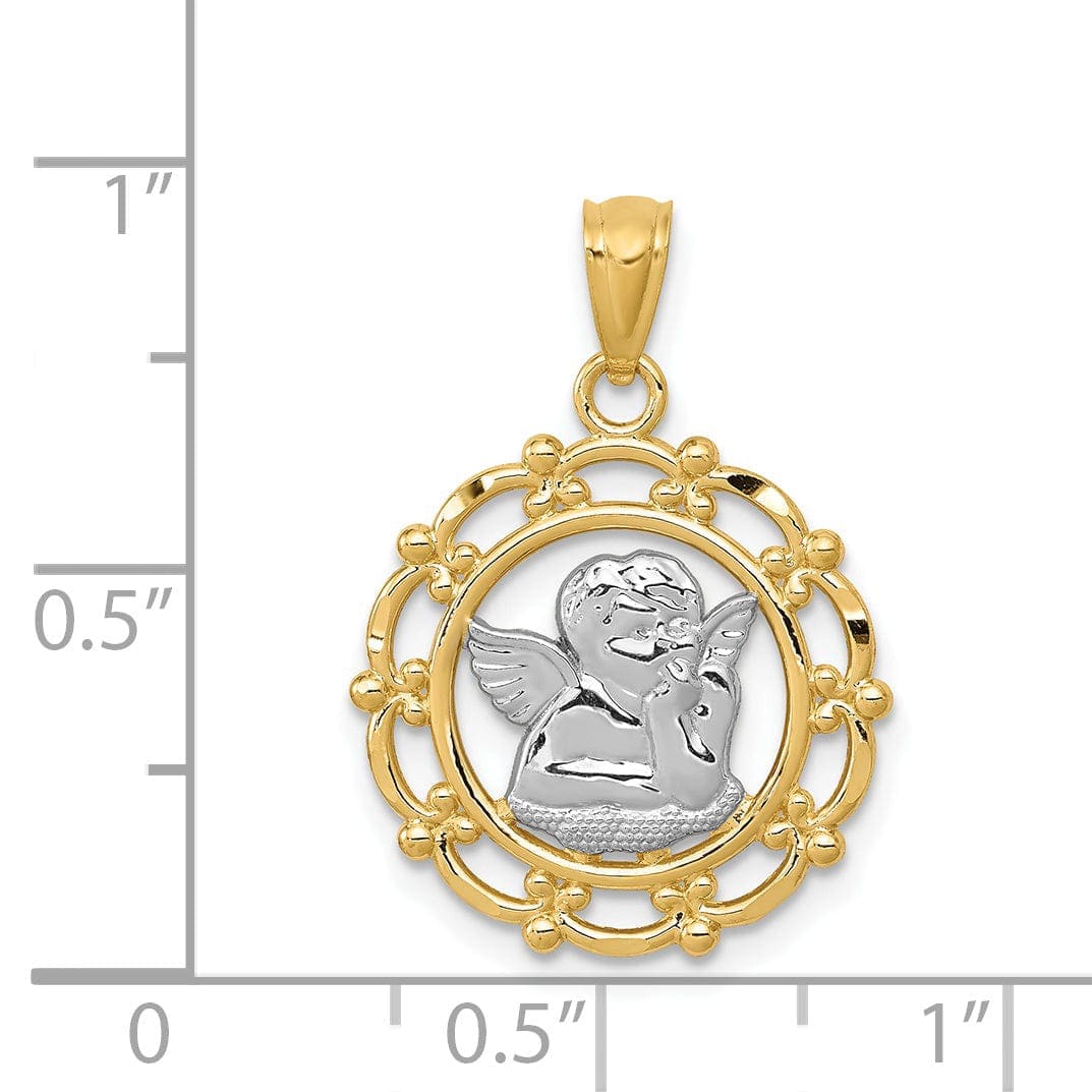 Lovely Rita's Pendants & Charms 14K Yellow Gold Rhodium Finish Round Concave Medal Angel Pendant