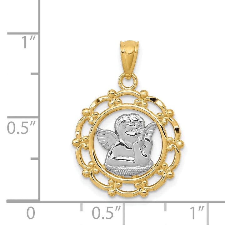 Lovely Rita's Pendants & Charms 14K Yellow Gold Rhodium Finish Round Concave Medal Angel Pendant