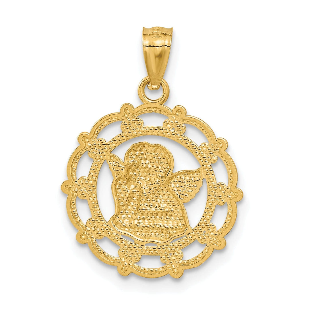 Lovely Rita's Pendants & Charms 14K Yellow Gold Rhodium Finish Round Concave Medal Angel Pendant