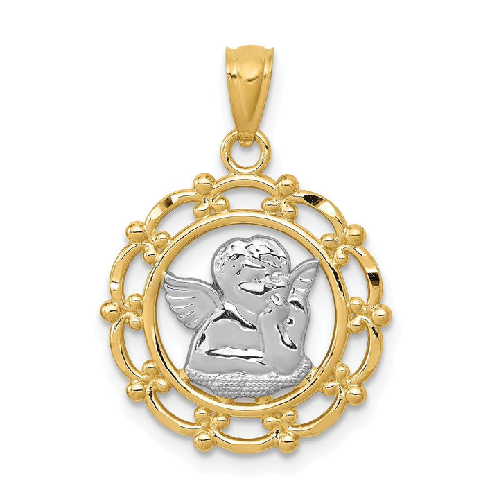 Lovely Rita's Pendants & Charms 14K Yellow Gold Rhodium Finish Round Concave Medal Angel Pendant
