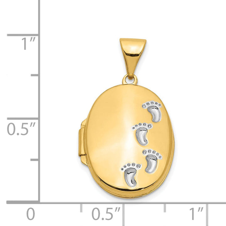 Lovely Rita's Pendants & Charms 14k Yellow Gold Rhodium Footprints Locket Pendant