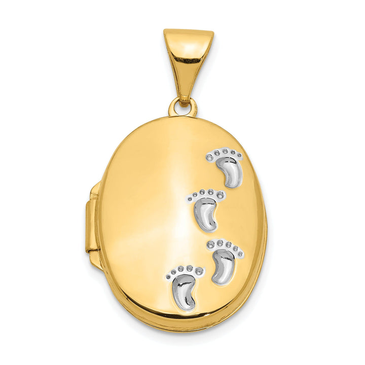 Lovely Rita's Pendants & Charms 14k Yellow Gold Rhodium Footprints Locket Pendant